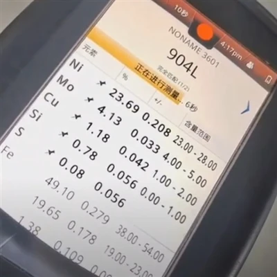 Rozsdamentes acél 904L lemezes PMI vizsgálat